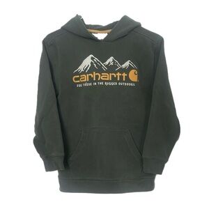 Carhartt boys green pullover sweatshirt hoodie size medium mountain graphic